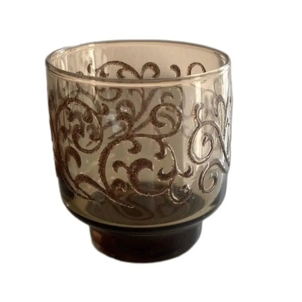 VTG Libbey Prado Pattern MCM Bar Glasses Set of 4 8oz Footed Brown